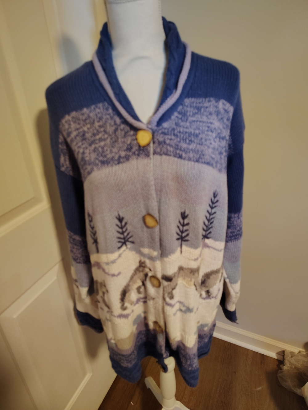 Storybook Knits Blue & Cream Ramie Cardigan Size 3X